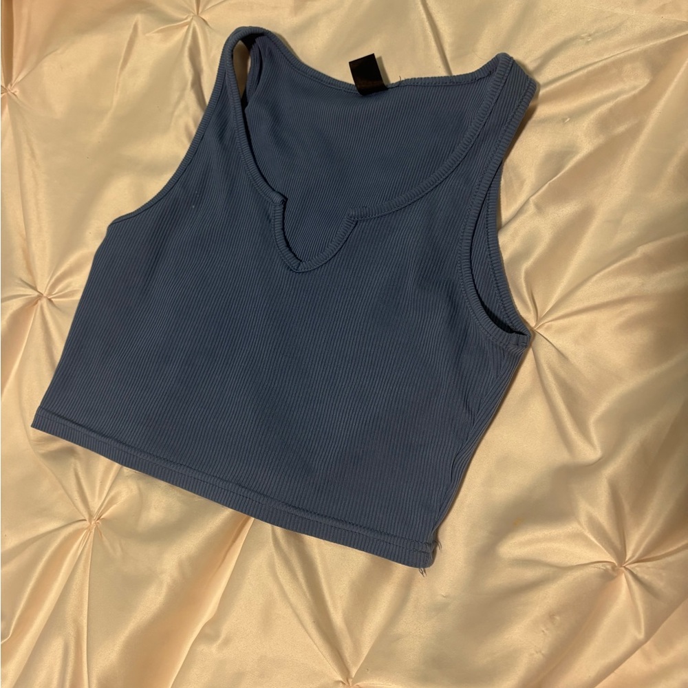 SHEIN Blue Ribbed Crop Top